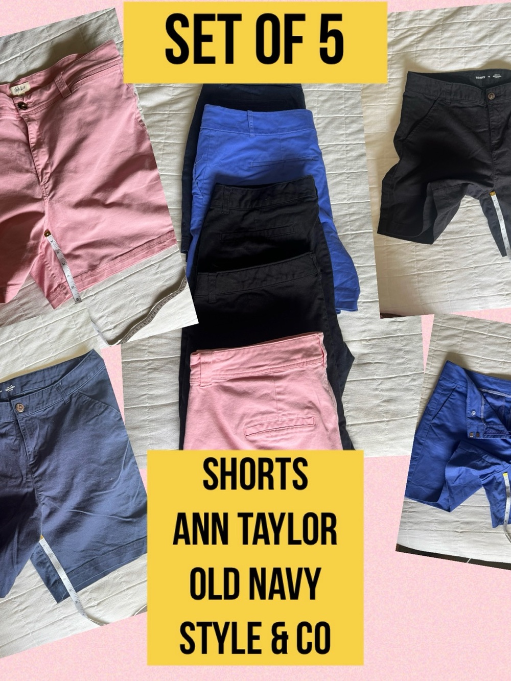 Set of 5 Women’s Shorts Set - Pink, Blue, Black Size 14 Ann Taylor Old Navy
